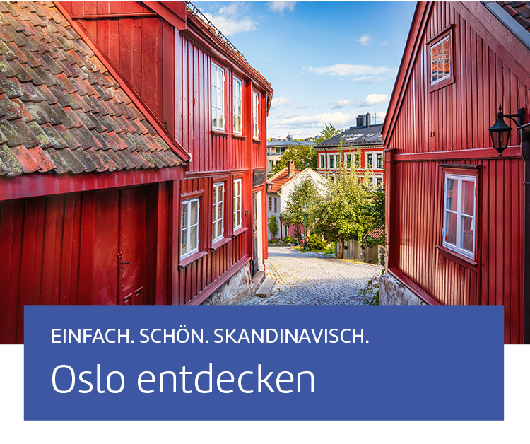 Blick auf typisch skandinavische Häuser in Oslo.