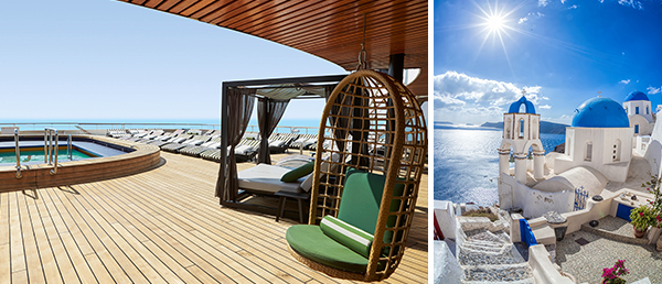 MSC World America vor einer kleinen Insel