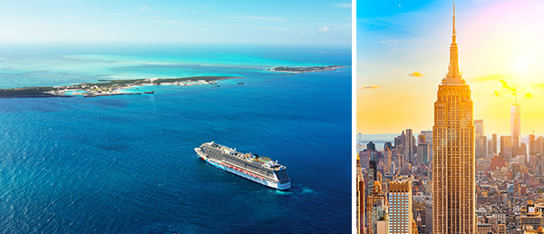 Bildcollage Norwegian Breakaway in der Karibik & N.Y. Skyline