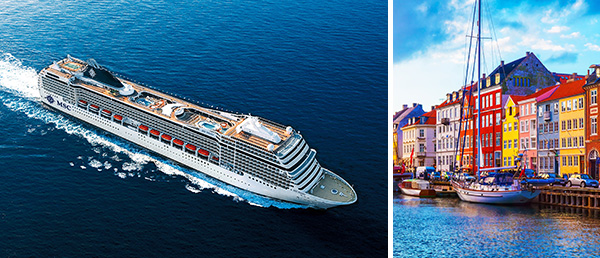 2 Bilder: MSC Poesia & Bunte Häuser am Wasser