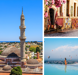 Bildcollage der Türkei & Rhodos Rundreise.