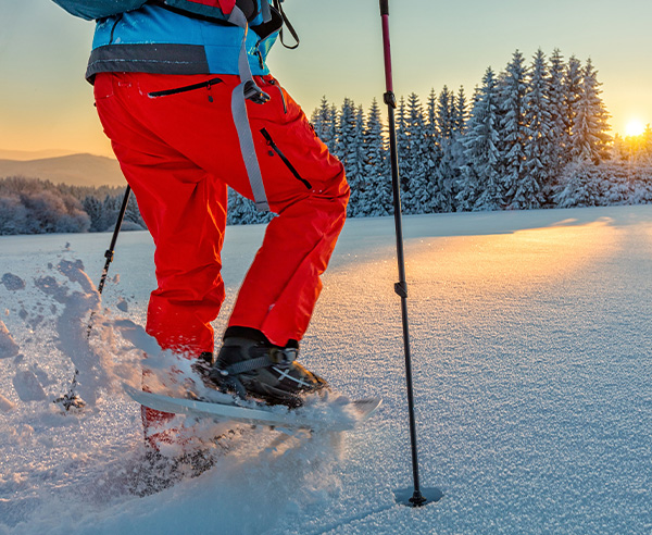 Mit Schneeschuhen durch die Landschaft.