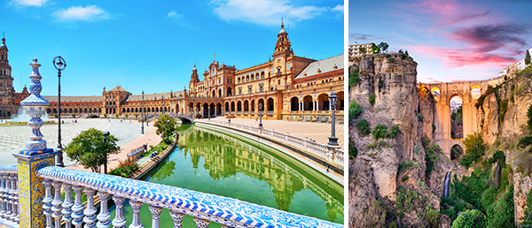 Bild-Collage: Sevilla und Ronda.