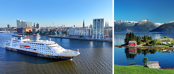 Blick auf die MS Hamburg und auf ein norwegisches Fjord
