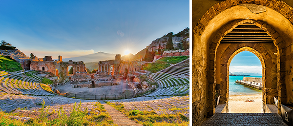 Sizlien, Amphietheater Taormina und Strand bei Cefalu