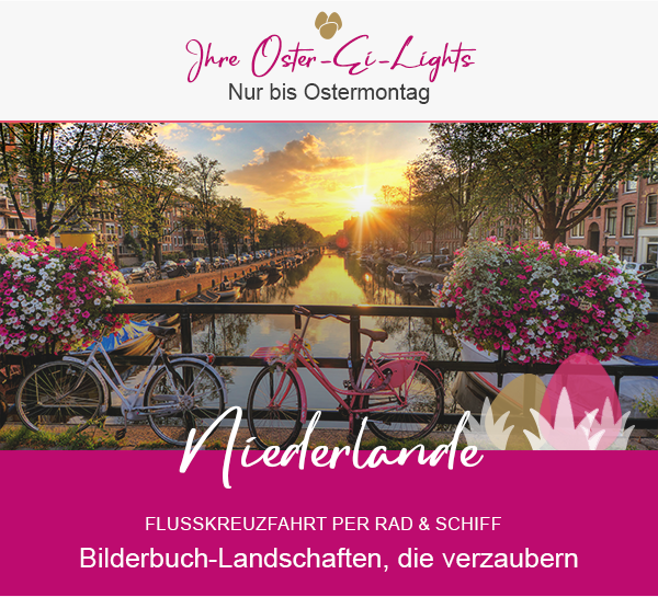 Oster-Ei-Light: Boat & Bike. Flusskreuzfahrt per Rad und Schiff in den Niederlanden.