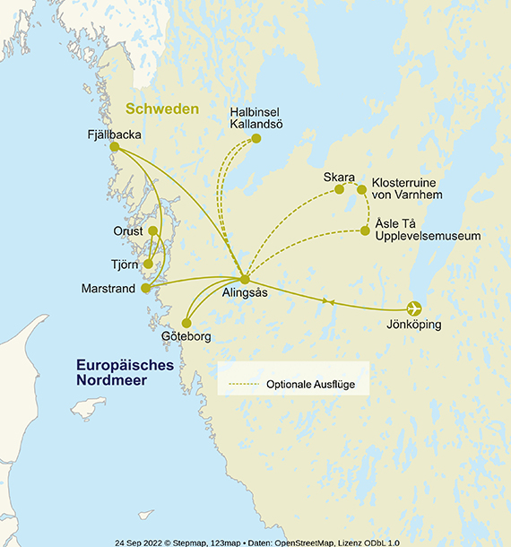 Karte der Rundreise Schweden.
